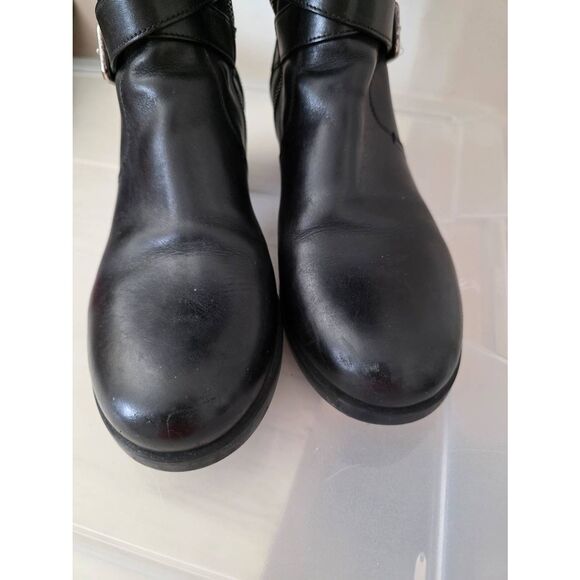 PRADA  BLACK  LEATHER 2X BELTED BUCKLE BIKER  BOOTS 37.5 ITALY - Picture 7 of 12
